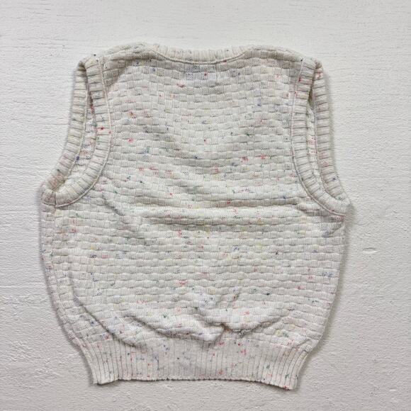 Vintage 80s New Attitude Knit Sweater Vest White Rainbow Speckled, Size M - Picture 7 of 7